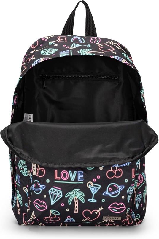 COMIX, ZAINO AMERICANO ALLOVER NEON Unisex-Bambini e ragazzi, Nero, Medio - 2
