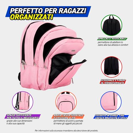 Zaino Scuola per Bambini e Ragazzi, Tasca Frontale, Spallacci Regolabili, rosa Comix - 32x43Hx23 cm - 2