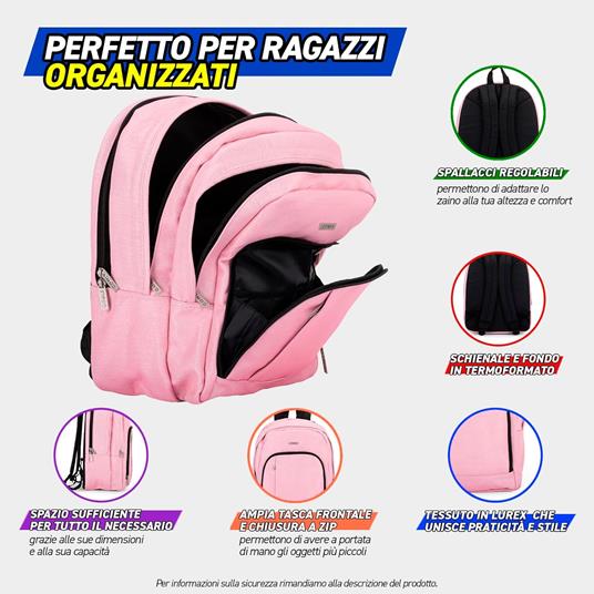 Zaino Scuola per Bambini e Ragazzi, Tasca Frontale, Spallacci Regolabili, rosa Comix - 32x43Hx23 cm - 2