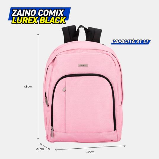Zaino Scuola per Bambini e Ragazzi, Tasca Frontale, Spallacci Regolabili, rosa Comix - 32x43Hx23 cm - 3