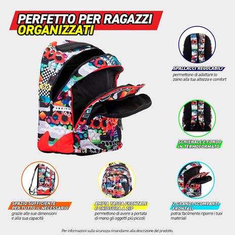 Zaino Scuola per Bambini e Ragazzi, Tasca Frontale, Chiusura a Zip e Spallacci Regolabili Comix Wave - 32x43Hx23 cm - 6