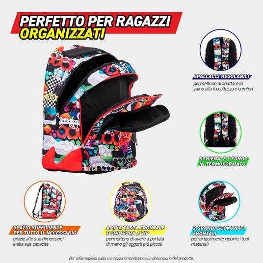 Zaino Scuola per Bambini e Ragazzi, Tasca Frontale, Chiusura a Zip e Spallacci Regolabili Comix Wave - 32x43Hx23 cm - 6