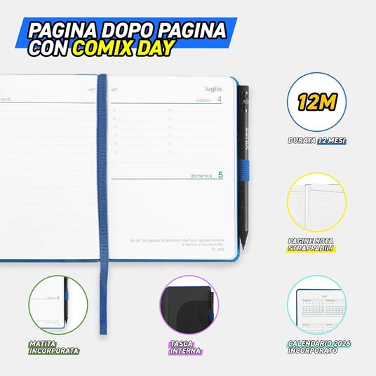 Agenda Comix 12 mesi 2026 Giornaliera Mignon Blu - 5