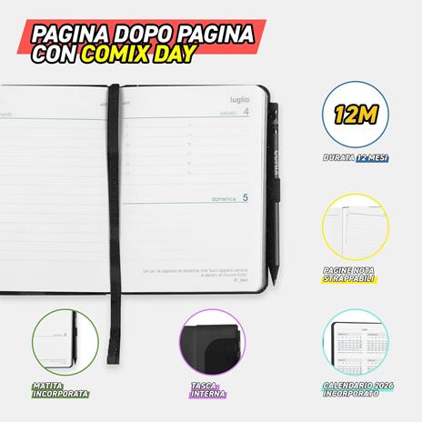 Agenda Comix 12 mesi 2026 Giornaliera Mini Nero TX - 5