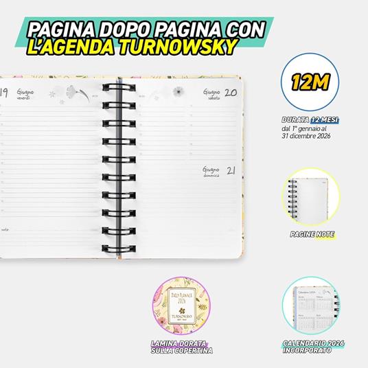 Agenda Giornaliera 12 mesi 2026 Turnowsky Spiralata 9x13 cm Uccellini - 5