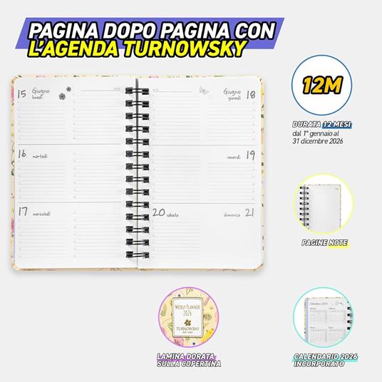 Agenda Settimanale 12 mesi 2026 Turnowsky Spiralata 9x13 cm Uccellini - 5
