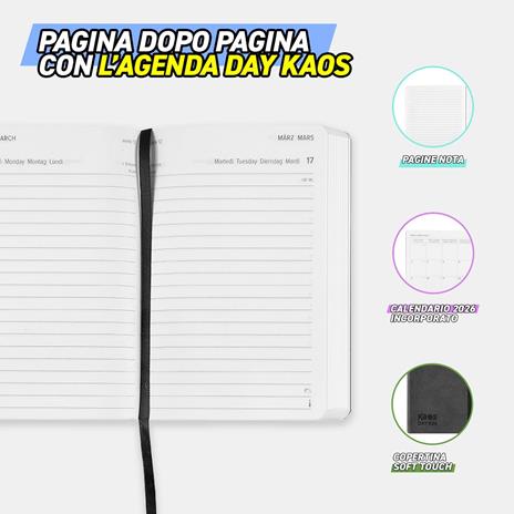 Agenda 12 mesi 2026 Giornaliera Midi Kaos Nero - 3