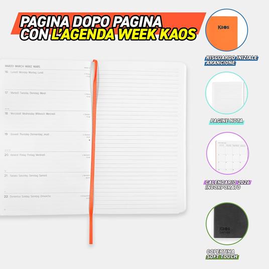 Agenda 12 mesi 2026 Settimanale Large Kaos Nero & orange - 3