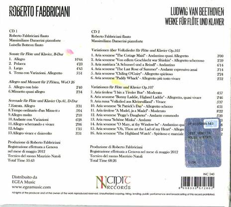 Musica per pianoforte e flauto - CD Audio di Ludwig van Beethoven,Roberto Fabbriciani - 2