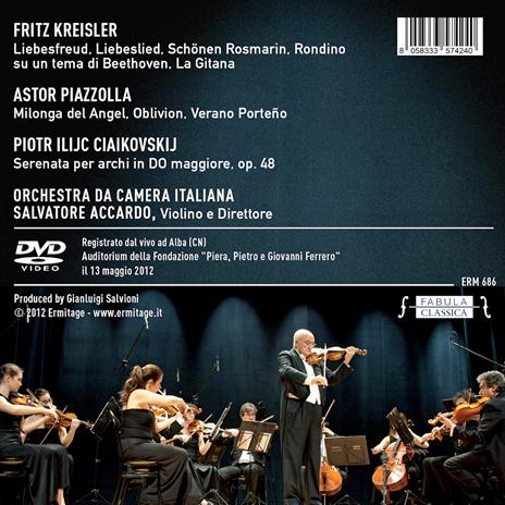 Live. Musiche di Kresisler, Piazzolla, Ciaikovskij - CD Audio + DVD di Astor Piazzolla,Pyotr Ilyich Tchaikovsky,Fritz Kreisler,Salvatore Accardo,Orchestra da Camera Italiana - 2