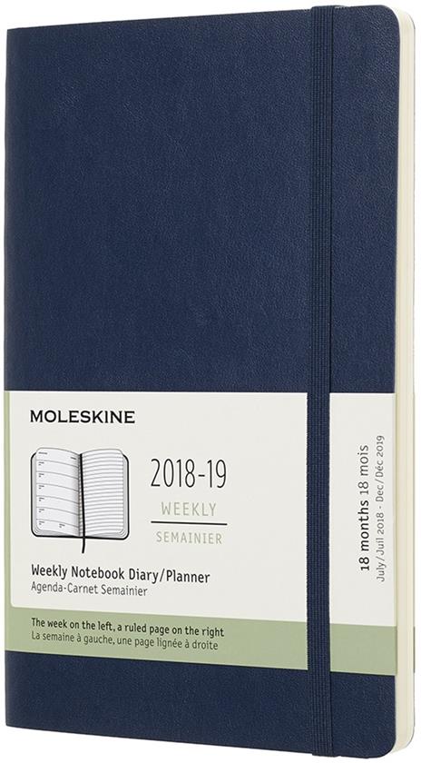 Weekly Notebook. Agenda-taccuino settimanale 2018-2019, 18 mesi, Moleskine large copertina morbida. Blu