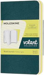 Quaderno Volant Journal Moleskine XS a righe verde-giallo. Pine Green-Lemony Yellow. Set da 2