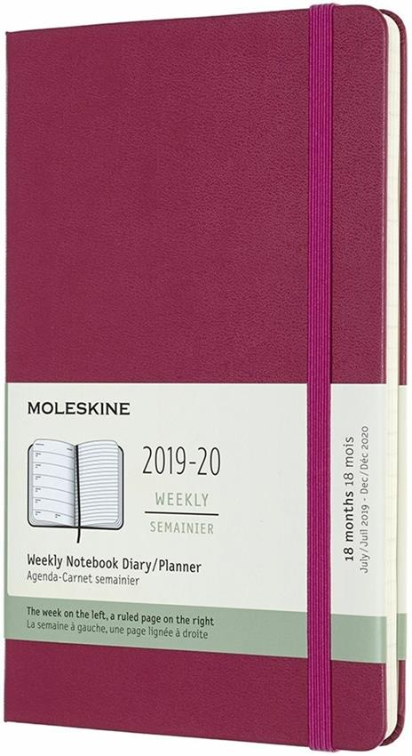 Weekly Notebook Agenda-Taccuino settimanale 2019-2020, 18 mesi, Moleskine large copertina rigida rosa. Snappy Pink