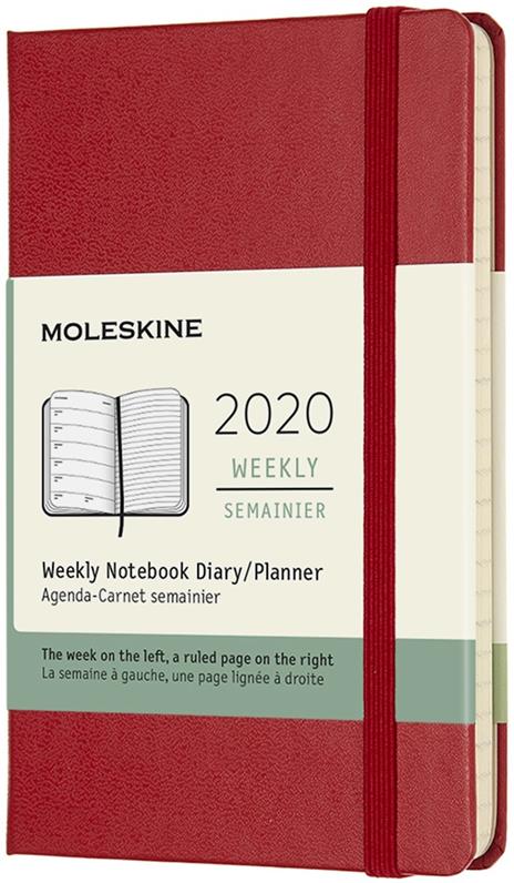 Weekly Notebook Agenda-Taccuino settimanale 2020, 12 mesi, Moleskine pocket copertina rigida rosso. Scarlet Red
