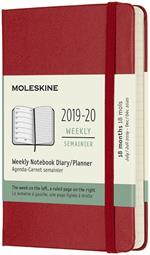 Weekly Notebook Agenda-Taccuino settimanale 2019-2020, 18 mesi, Moleskine pocket copertina rigida rosso. Scarlet Red