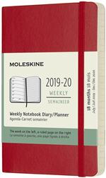 Weekly Notebook Agenda-Taccuino settimanale 2019-2020, 18 mesi, Moleskine pocket copertina morbida rosso. Scarlet Red