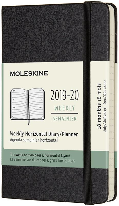 Agenda settimanale orizzontale 2019-2020, 18 mesi, Moleskine pocket copertina rigida nero. Black