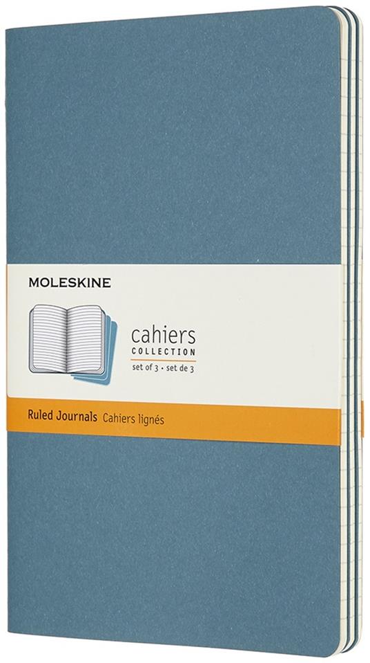 Quaderno Cahier Journal Moleskine large a righe azzurro. Brisk Blue. Set da 3
