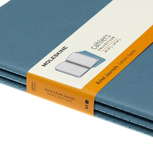 Quaderno Cahier Journal Moleskine XL a righe azzurro. Brisk Blue. Set da 3 - 5