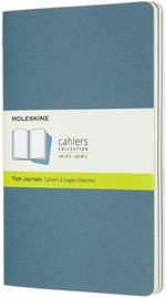 Quaderno Cahier Journal Moleskine large a pagine bianche azzurro. Brisk Blue. Set da 3
