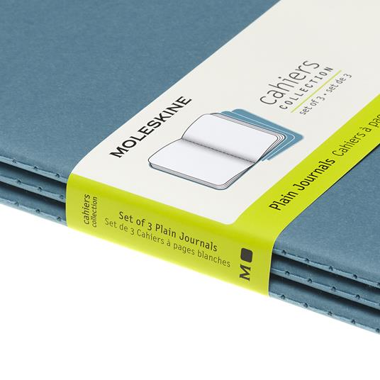 Quaderno Cahier Journal Moleskine large a pagine bianche azzurro. Brisk Blue. Set da 3 - 5