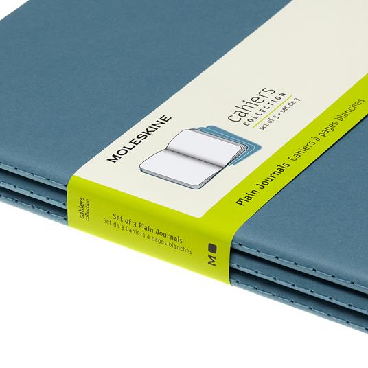 Quaderno Cahier Journal Moleskine XL a pagine bianche azzurro. Brisk Blue. Set da 3 - 5