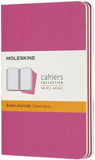 Quaderno Cahier Journal Moleskine pocket a righe rosa. Kinetic Pink. Set da 3