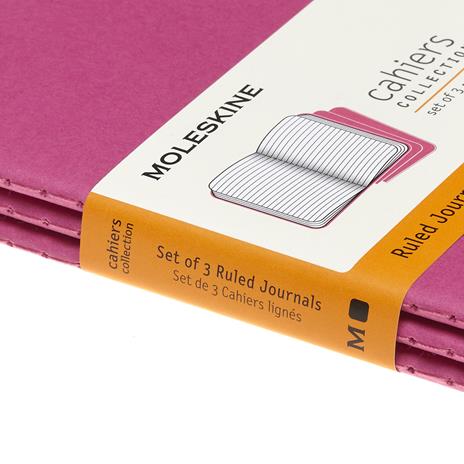 Quaderno Cahier Journal Moleskine pocket a righe rosa. Kinetic Pink. Set da 3 - 4