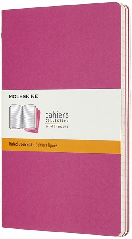 Set da 3 Quaderni Cahier Moleskine Large a pagine bianche - rosa. Kinetic Pink