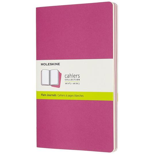 Quaderno Cahier Journal Moleskine large a pagine bianche rosa. Kinetic Pink. Set da 3