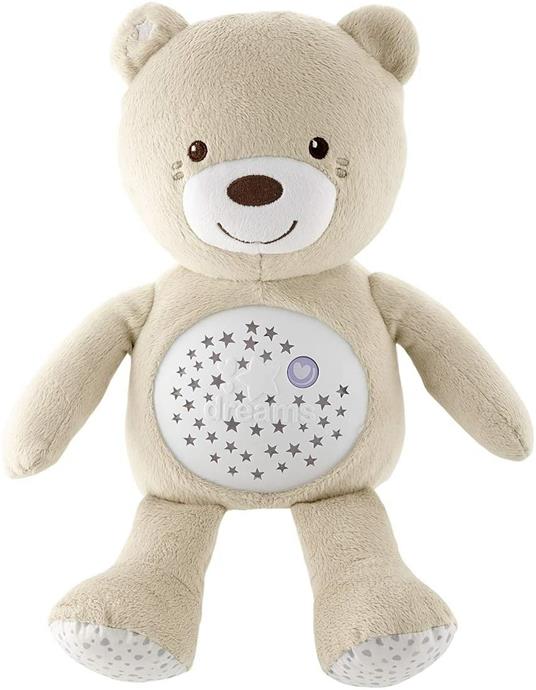 Chicco First Dreams Orsacchiotto Peluche Baby Bear, Soffice Pupazzo Proiettore con Luce Notturna Bambini, Effetti Luminosi e Rilassanti Melodie, Beige - Giochi Neonato 0 Mesi +