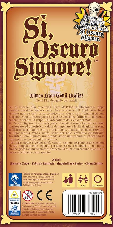 Pendragon Game Studio Sì Oscuro Signore! Scatola Rossa - Edizione italiana - Giocoda tavolo, Età 14+, 4-7 Giocatori - 3