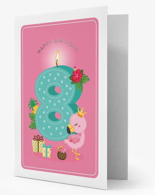 Biglietto Auguri Compleanno 8 Anni Per Bambina - Con Farfalla Rosa - 2