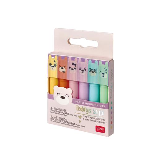 Set di 6 mini evidenziatori pastello Legami, Teddy's Style - 2