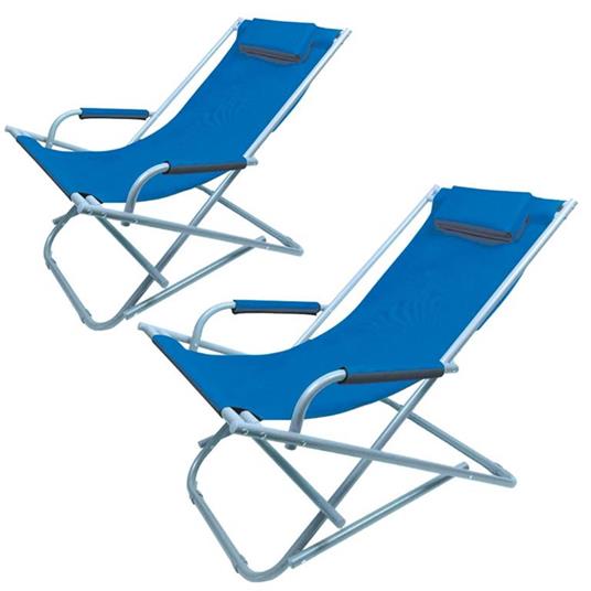 Set 2 Sedie Spiaggina Prendisole Pieghevole Mare Spiaggia Sdraio Acciaio  Blu - Bakaji - Casa e Cucina | IBS