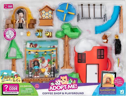 Adopt me, Cuccioli da Amare Playset Coffee Shop con 2 Cuccioli e 1 Mini Doll