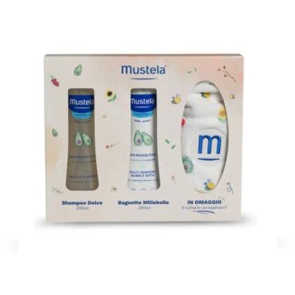 Mustela Idea Regalo Cofanetto Con Bagnetto e Shampoo Con Turbante Incluso