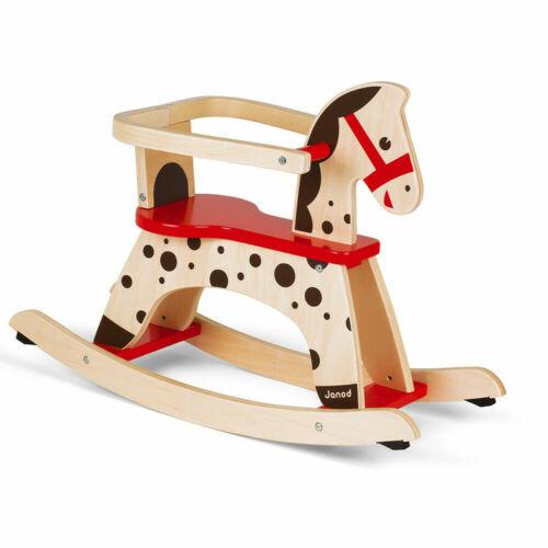 Janod - Cavallo a dondolo Caramel (legno), giocattolo per bambini, per acquisire equilibrio, per bambini da 1 anno in su, J05984, colore: marrone e rosso