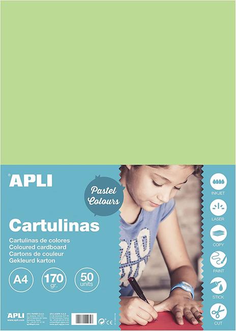 Apli - Cartoncini Colorati Set da 50 Pezzi, A4, Arancione - 5