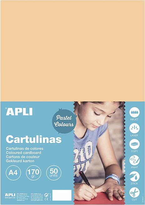 Apli - Cartoncini Colorati Set da 50 Pezzi, A4, Arancione - 6
