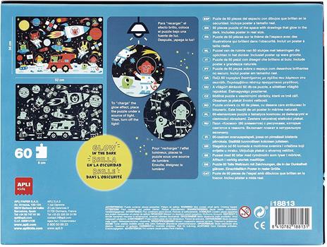 Apli kids 18813-Puzzle fluorescente Glow in the Dark-Modello Spazio-Effetto Fluo, si illumina al buio-60 pezzi dimensioni 6 x 6 cm, 18813 - 2