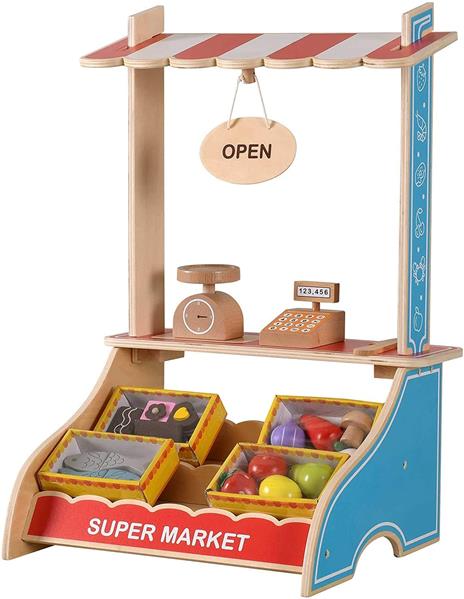 WOOMAX Legno con Accessori per Cibo, Scatola registratore, complementi Cucina NOS 3 aos Giocattolo educativo Gioco Imitacin (85387), Multicolore