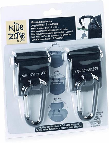 Jané Mini Moschettoni da Manubrio per Passeggino Ganci Confezione da 2 Pezzi Universale