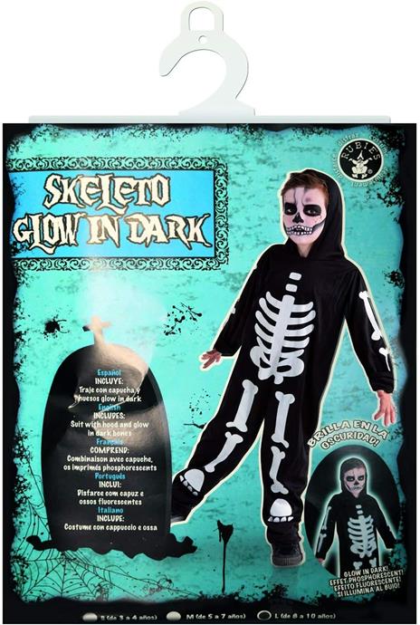 Rubies: Skeletons - Cost. Scheletro Glow In The Dark B.No (Tuta Con Ossa Fluorescenti E Cappuccio Tg. L) - 3