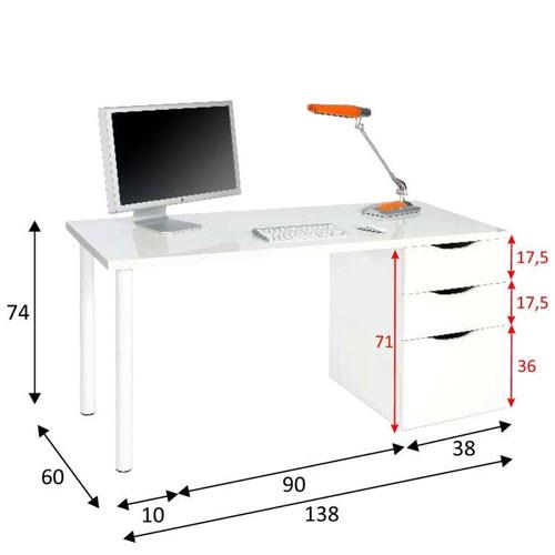 Scrivania ufficio bianca con due cassetti e un''anta. Scrivanie porta pc per ragazzi complete di cassettiera in legno, ideale per arredare camerette e studio. - 2