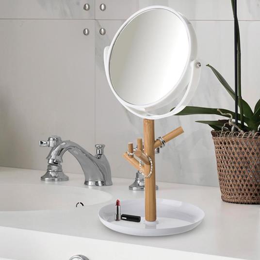 Specchio Cosmetico Fronte Retro Con Zoom Base Portaoggetti In Legno E Plastica - 2