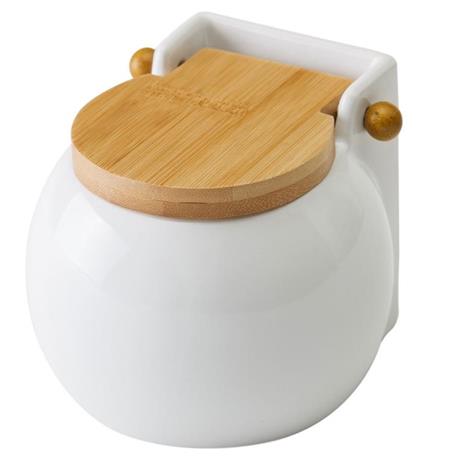 Barattolo In Ceramica Con Tappo Legno Bambu Per Sale Zucchero Caffe 0,7Lt Bianco - 2