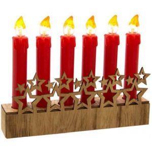 Candelabro Natalizio 6 Candele A Batteria Con Base In Legno - 2