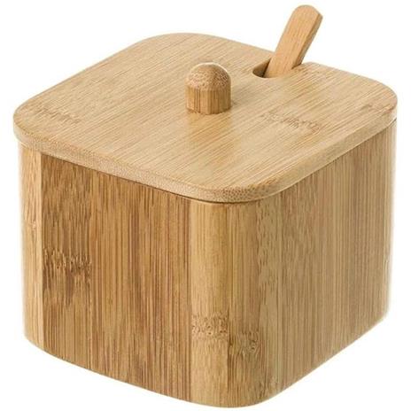 Bianco Bakaji Zuccheriera Barattolo in Ceramica con Coperchio Tappo in Legno di Bambù e Foro Per Cucchiaino Contenitore per Sale Zucchero Caffe Capacità 0,7lt Design Moderno Dimensione 8 x 8 x 10 cm 