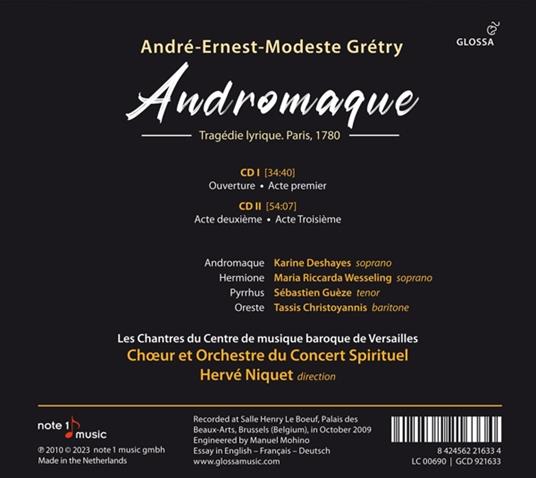 Gretry. Andromaque - CD Audio di Le Concert Spirituel - Herve Niquet - 2